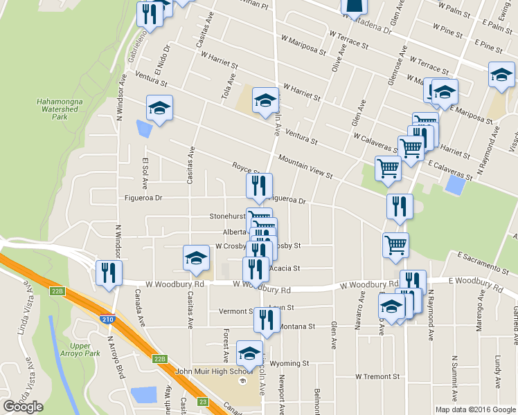 map of restaurants, bars, coffee shops, grocery stores, and more near 2397 Lincoln Ave in Altadena