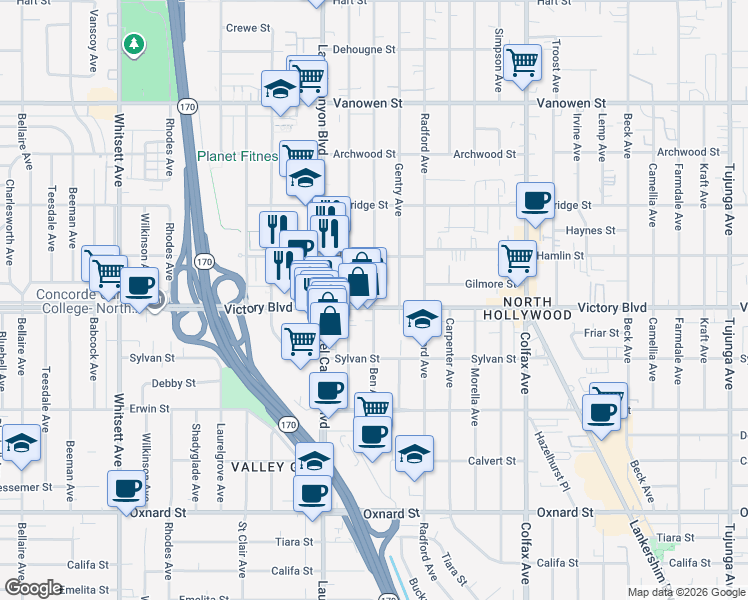 map of restaurants, bars, coffee shops, grocery stores, and more near in Los Angeles