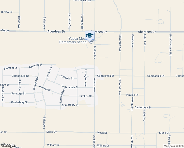 map of restaurants, bars, coffee shops, grocery stores, and more near 3636 Avalon Avenue in Yucca Valley