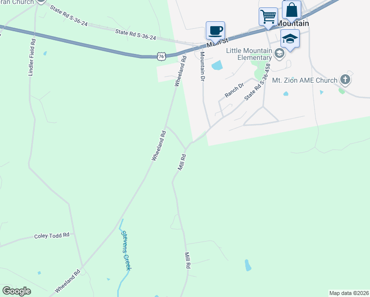 map of restaurants, bars, coffee shops, grocery stores, and more near 2571 Mill Rd in Little Mountain