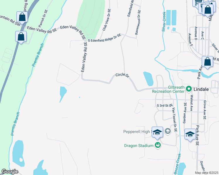map of restaurants, bars, coffee shops, grocery stores, and more near 608 Eden Valley Road Southeast in Rome