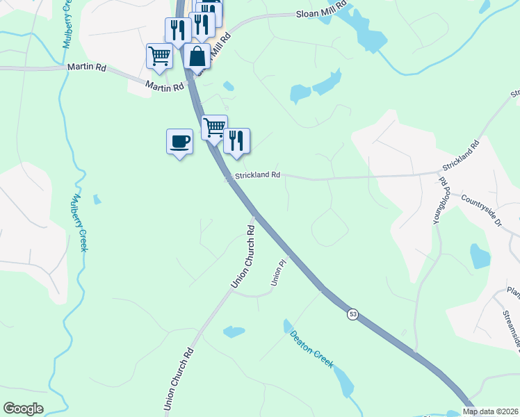 map of restaurants, bars, coffee shops, grocery stores, and more near 4415 Winder Highway in Flowery Branch
