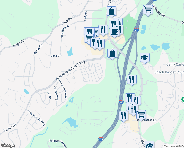 map of restaurants, bars, coffee shops, grocery stores, and more near 107 Plumeria Street in Canton