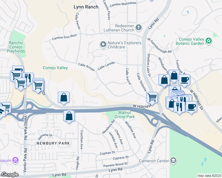 map of restaurants, bars, coffee shops, grocery stores, and more near 556 Calle Arroyo in Thousand Oaks