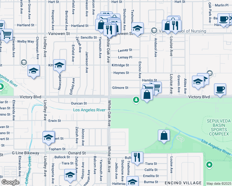 map of restaurants, bars, coffee shops, grocery stores, and more near in Los Angeles