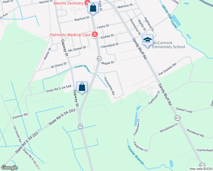 map of restaurants, bars, coffee shops, grocery stores, and more near 1324 Horseshoe Road in Mullins