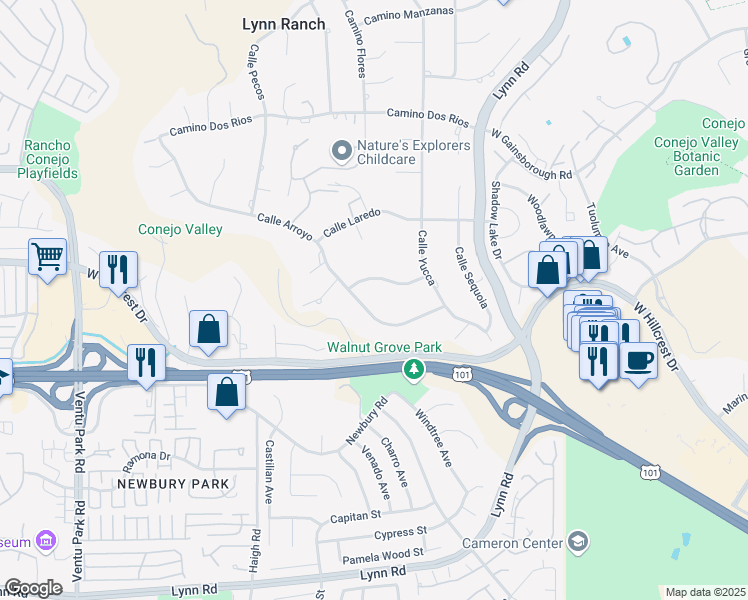 map of restaurants, bars, coffee shops, grocery stores, and more near 556 Calle Arroyo in Thousand Oaks