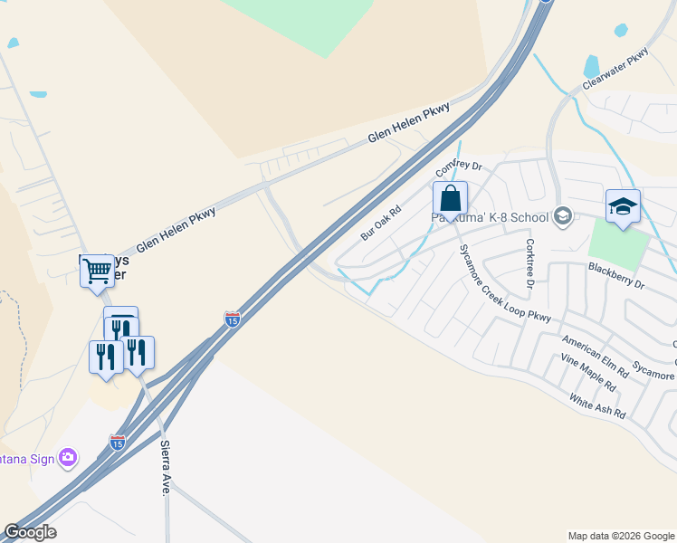 map of restaurants, bars, coffee shops, grocery stores, and more near 4024 Rosena Ranch Road in San Bernardino