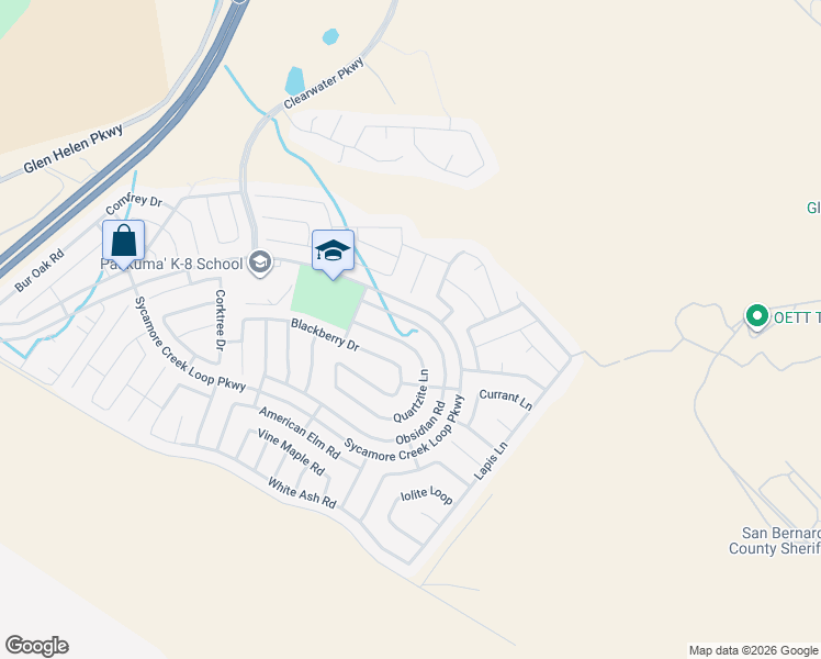 map of restaurants, bars, coffee shops, grocery stores, and more near 4019 Quartzite Lane in San Bernardino