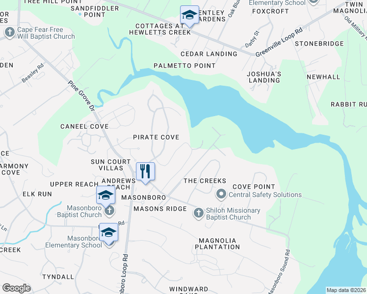 map of restaurants, bars, coffee shops, grocery stores, and more near 306 East Blackbeard Road in Wilmington