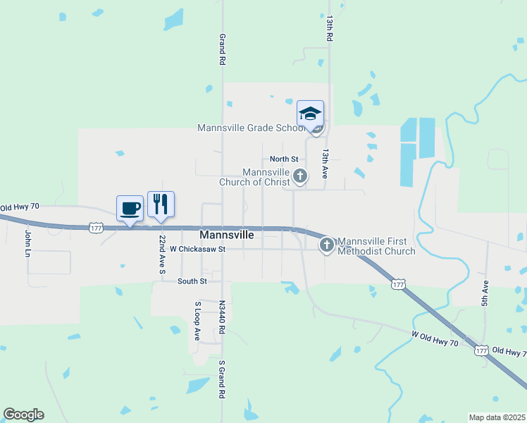 map of restaurants, bars, coffee shops, grocery stores, and more near 303 Broadway in Mannsville