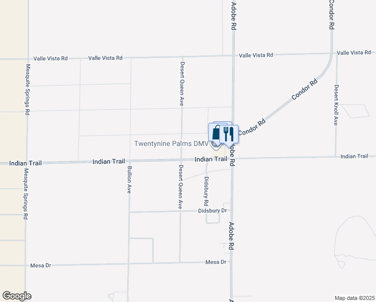 map of restaurants, bars, coffee shops, grocery stores, and more near 73510 Indian Trail in Twentynine Palms