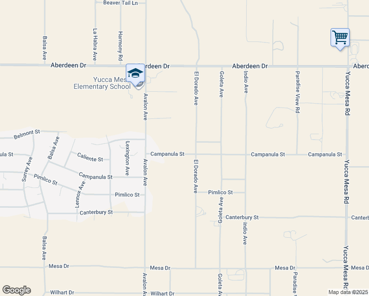 map of restaurants, bars, coffee shops, grocery stores, and more near 3634 El Dorado Avenue in Yucca Valley