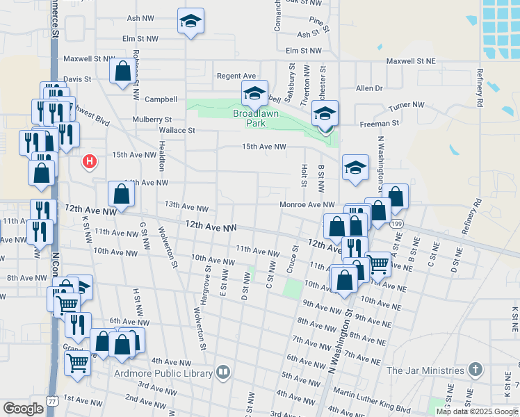 map of restaurants, bars, coffee shops, grocery stores, and more near 1215 D Street Northwest in Ardmore