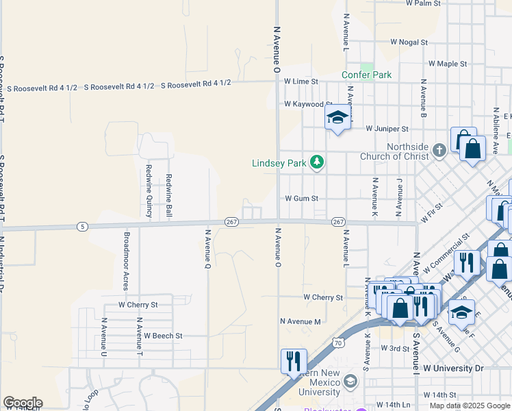 map of restaurants, bars, coffee shops, grocery stores, and more near 710 North Avenue O in Portales