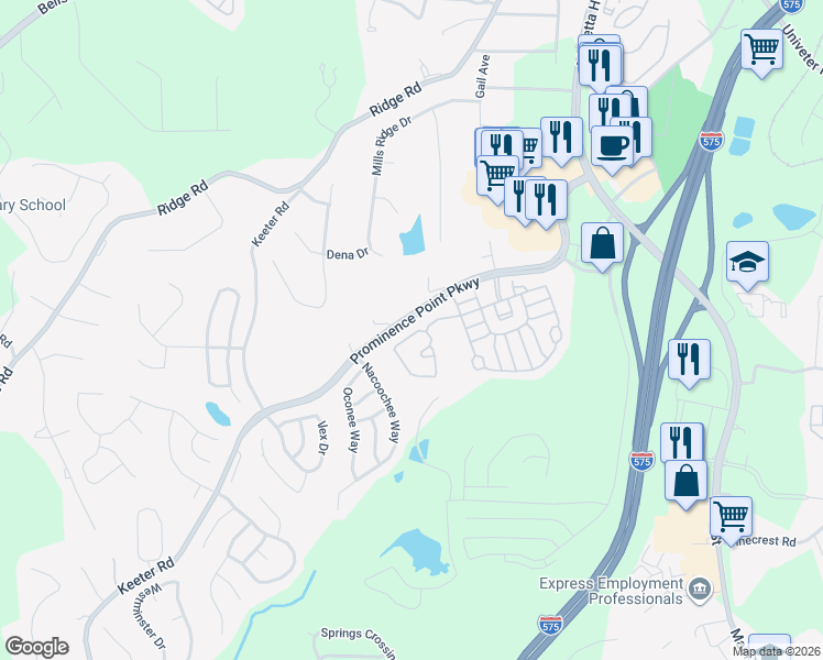 map of restaurants, bars, coffee shops, grocery stores, and more near 803 Forsythia Way in Canton