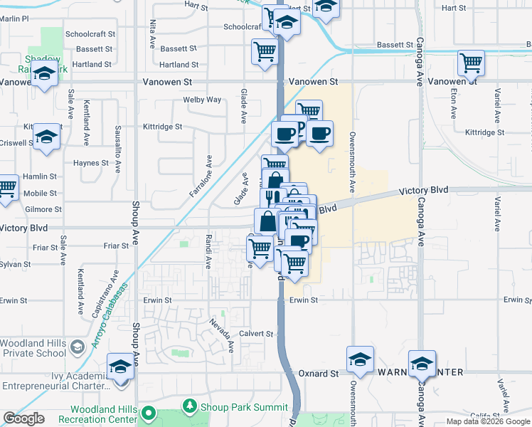 map of restaurants, bars, coffee shops, grocery stores, and more near in Los Angeles