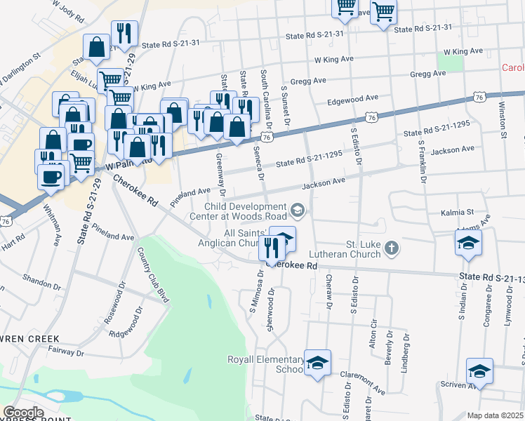 map of restaurants, bars, coffee shops, grocery stores, and more near 1500 State Road S-21-394 in Florence