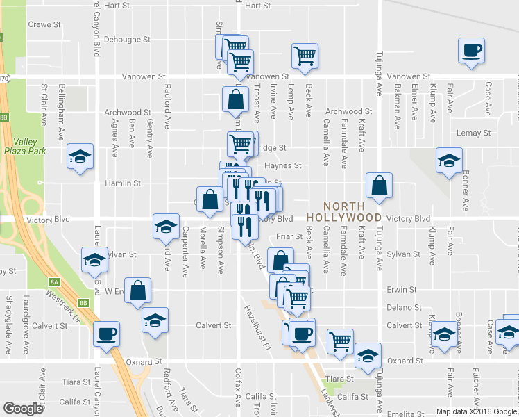 map of restaurants, bars, coffee shops, grocery stores, and more near in Los Angeles