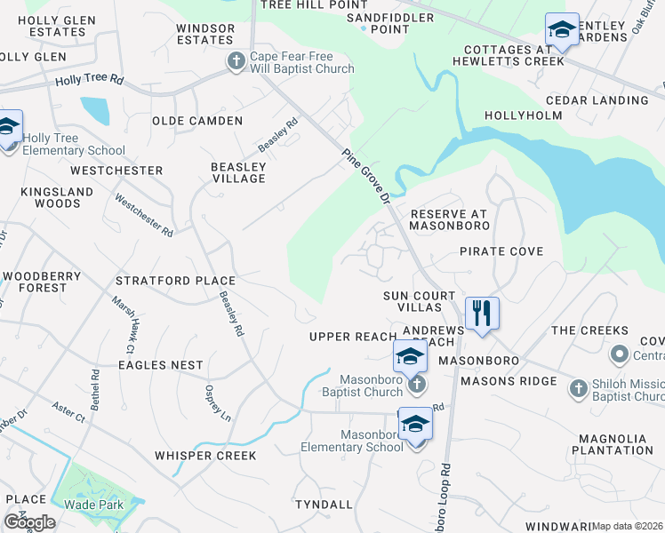 map of restaurants, bars, coffee shops, grocery stores, and more near 5304 Curlew Drive in Wilmington