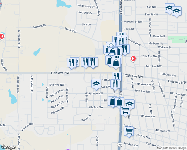 map of restaurants, bars, coffee shops, grocery stores, and more near 1408 11th Avenue Northwest in Ardmore