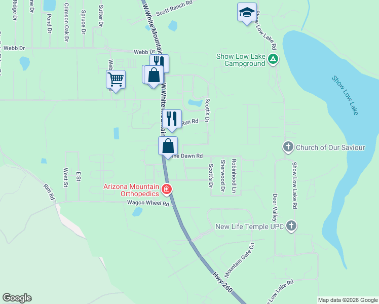 map of restaurants, bars, coffee shops, grocery stores, and more near 5334 Elk Parkway in Navajo County