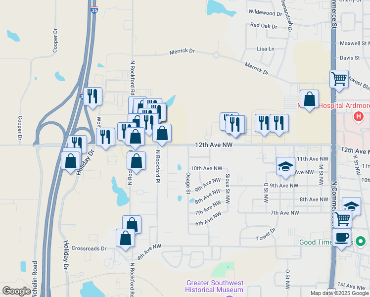 map of restaurants, bars, coffee shops, grocery stores, and more near 2114 12th Avenue Northwest in Ardmore