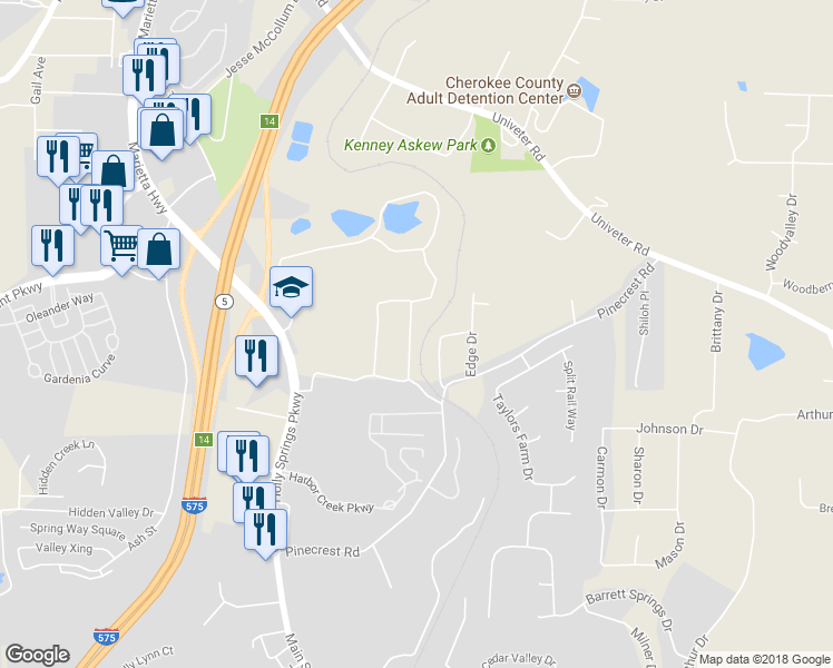 map of restaurants, bars, coffee shops, grocery stores, and more near 373 Mountainview Circle in Canton