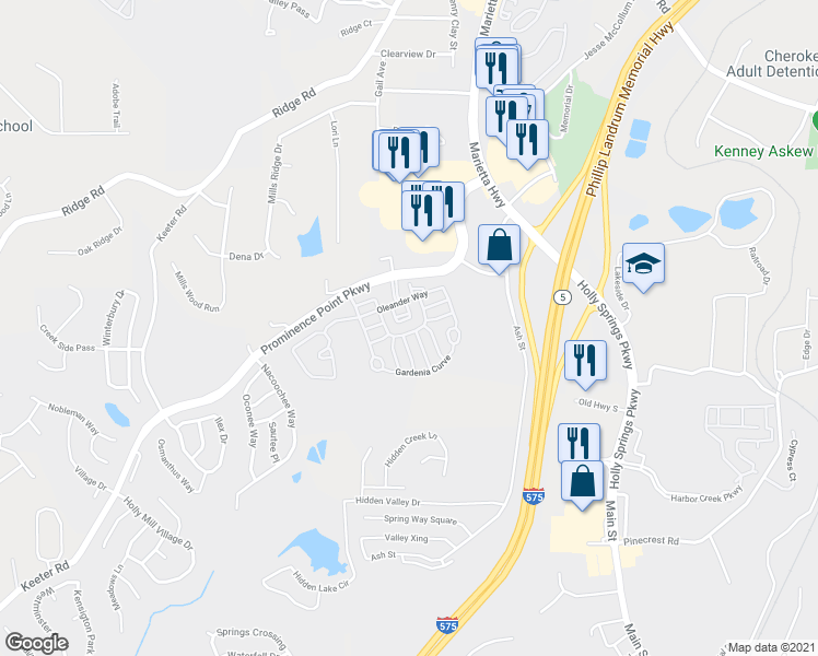map of restaurants, bars, coffee shops, grocery stores, and more near 315 Azalea Loop in Canton