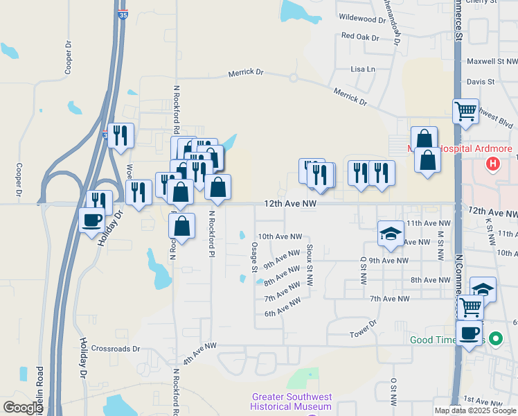 map of restaurants, bars, coffee shops, grocery stores, and more near 2005 12th Avenue Northwest in Ardmore
