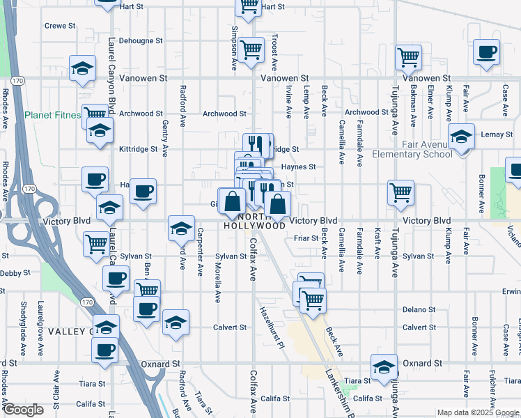 map of restaurants, bars, coffee shops, grocery stores, and more near in Los Angeles