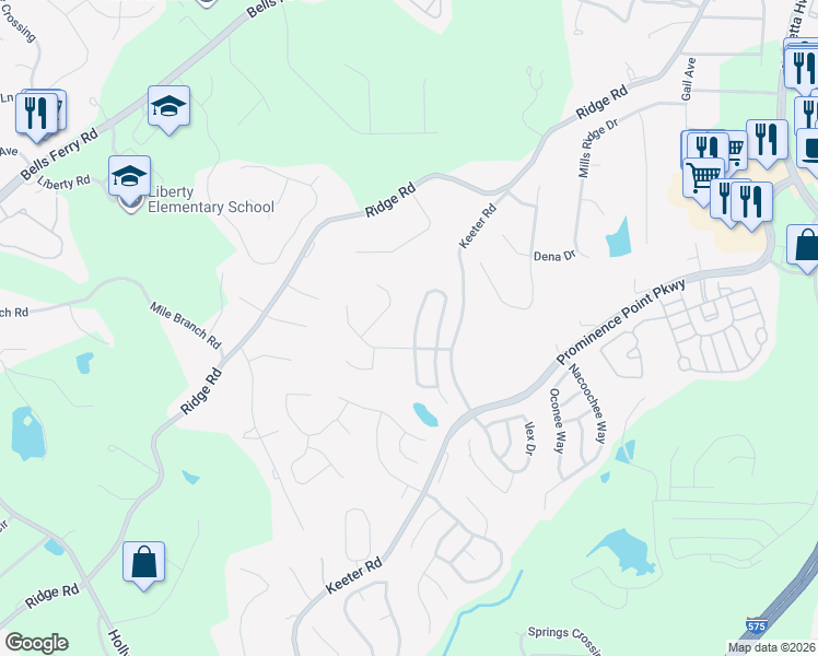 map of restaurants, bars, coffee shops, grocery stores, and more near 250 Winterbury Drive in Canton