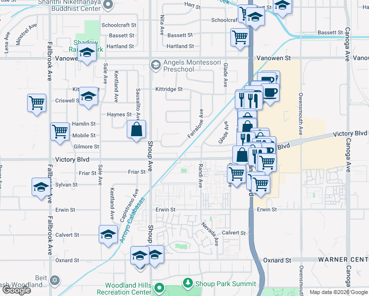 map of restaurants, bars, coffee shops, grocery stores, and more near 6432 Farralone Avenue in Los Angeles
