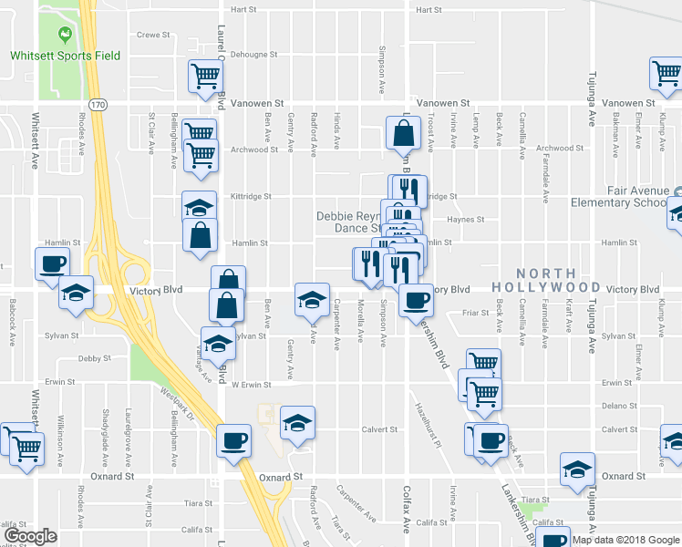 map of restaurants, bars, coffee shops, grocery stores, and more near in Los Angeles