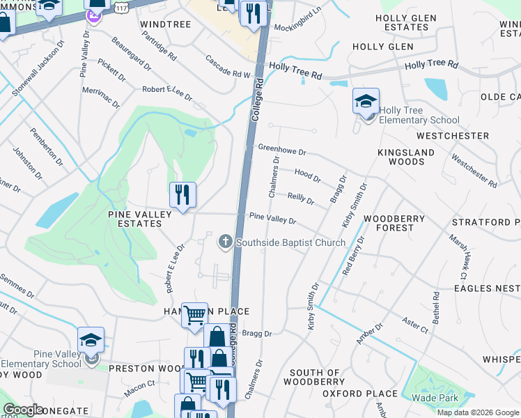 map of restaurants, bars, coffee shops, grocery stores, and more near 3228 Chalmers Drive in Wilmington