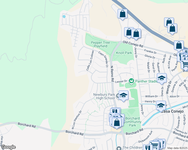 map of restaurants, bars, coffee shops, grocery stores, and more near 3842 Calle Mazatlan in Thousand Oaks