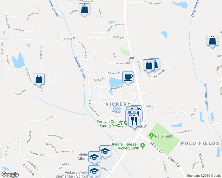 map of restaurants, bars, coffee shops, grocery stores, and more near 7040 Lullwater Road in Cumming