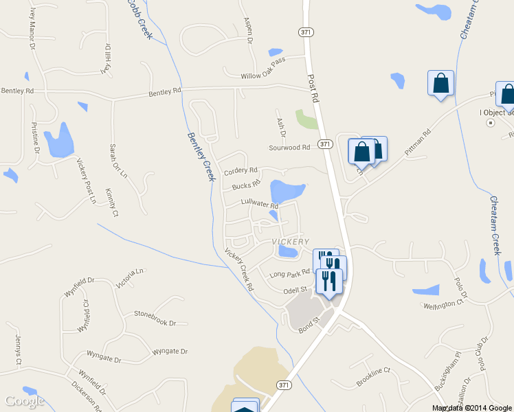 map of restaurants, bars, coffee shops, grocery stores, and more near 6820 Lullwater Rd in Cumming