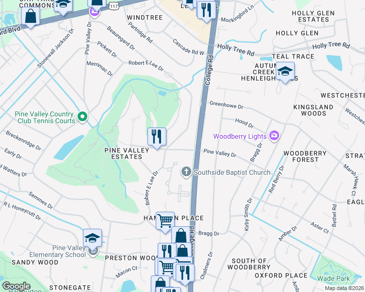 map of restaurants, bars, coffee shops, grocery stores, and more near 705 Pine Valley Drive in Wilmington