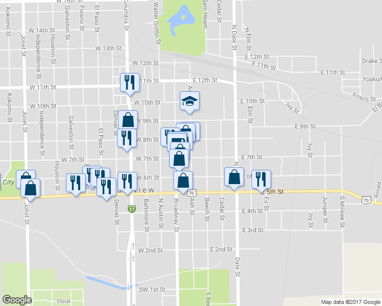 map of restaurants, bars, coffee shops, grocery stores, and more near in Plainview