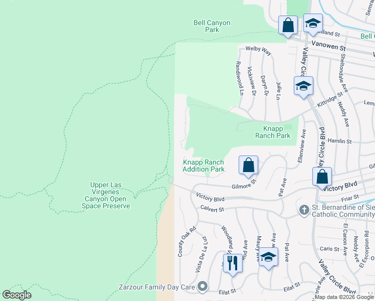 map of restaurants, bars, coffee shops, grocery stores, and more near 24862 Wooded Vista in Los Angeles