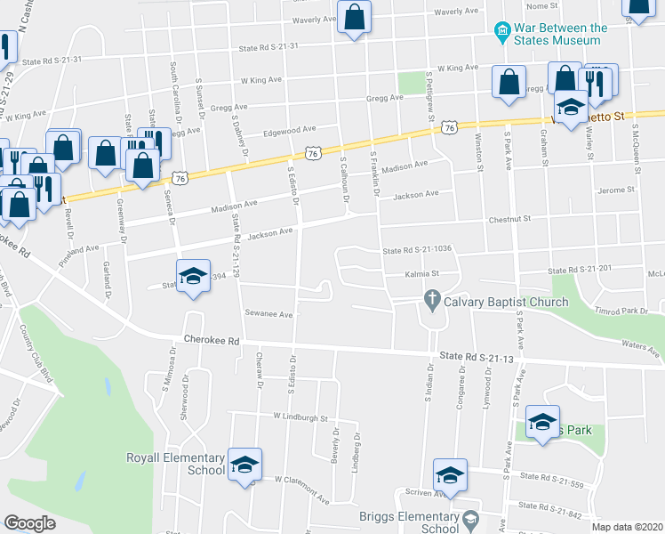map of restaurants, bars, coffee shops, grocery stores, and more near 1139 Heatherwood Circle in Florence