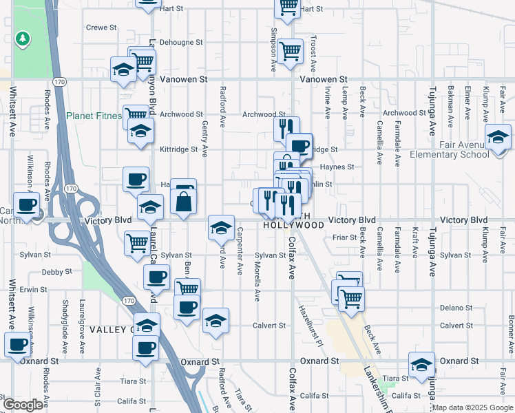 map of restaurants, bars, coffee shops, grocery stores, and more near in Los Angeles