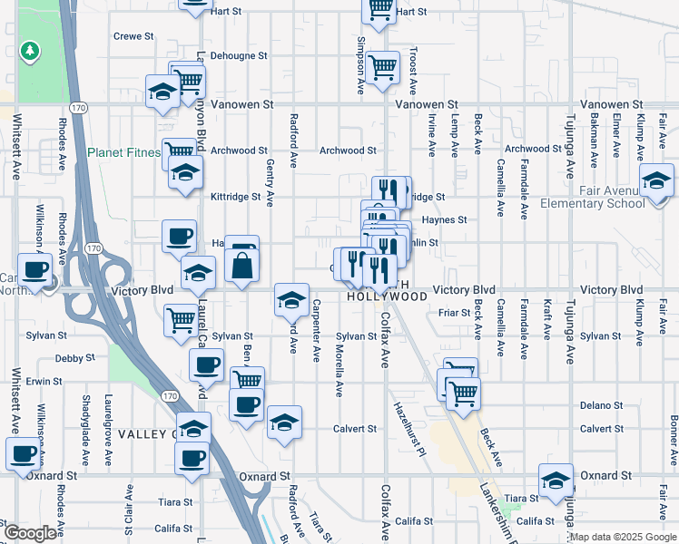 map of restaurants, bars, coffee shops, grocery stores, and more near in Los Angeles