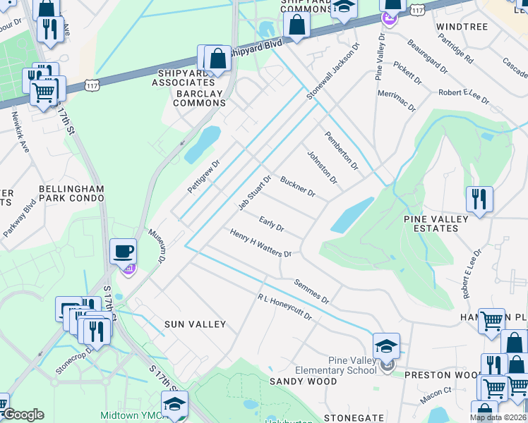 map of restaurants, bars, coffee shops, grocery stores, and more near 301-305 Breckenridge Dr in Wilmington