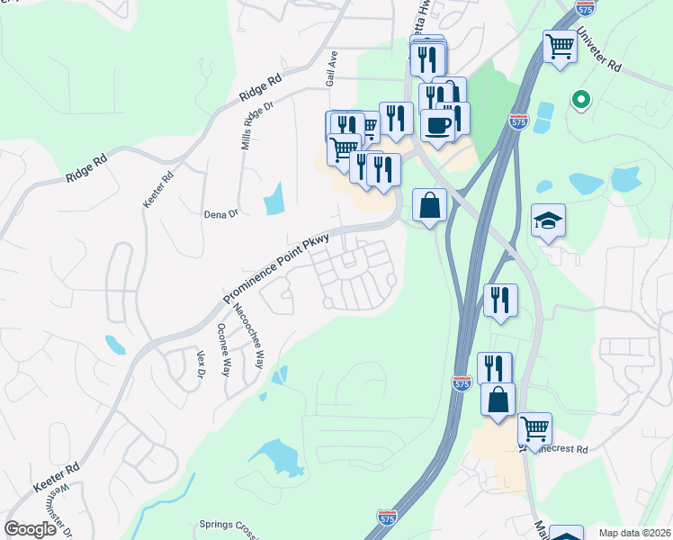 map of restaurants, bars, coffee shops, grocery stores, and more near 305 Azalea Loop in Canton