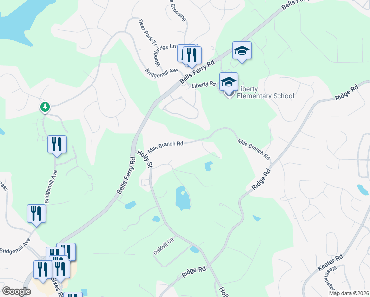 map of restaurants, bars, coffee shops, grocery stores, and more near 360 Mile Branch Road in Canton