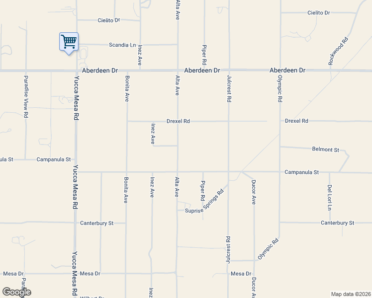 map of restaurants, bars, coffee shops, grocery stores, and more near Alta Avenue in Yucca Valley