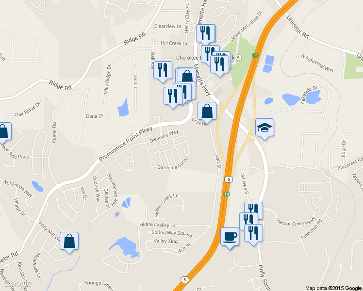 map of restaurants, bars, coffee shops, grocery stores, and more near 1003 Camellia Trace in Canton