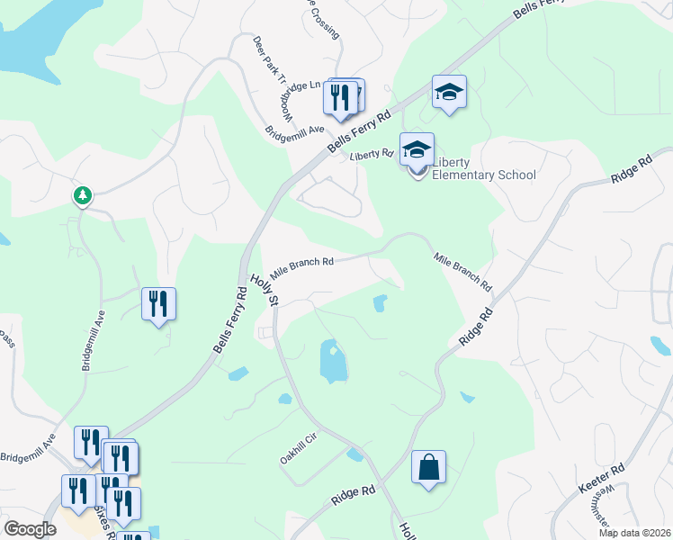 map of restaurants, bars, coffee shops, grocery stores, and more near 360 Mile Branch Road in Canton